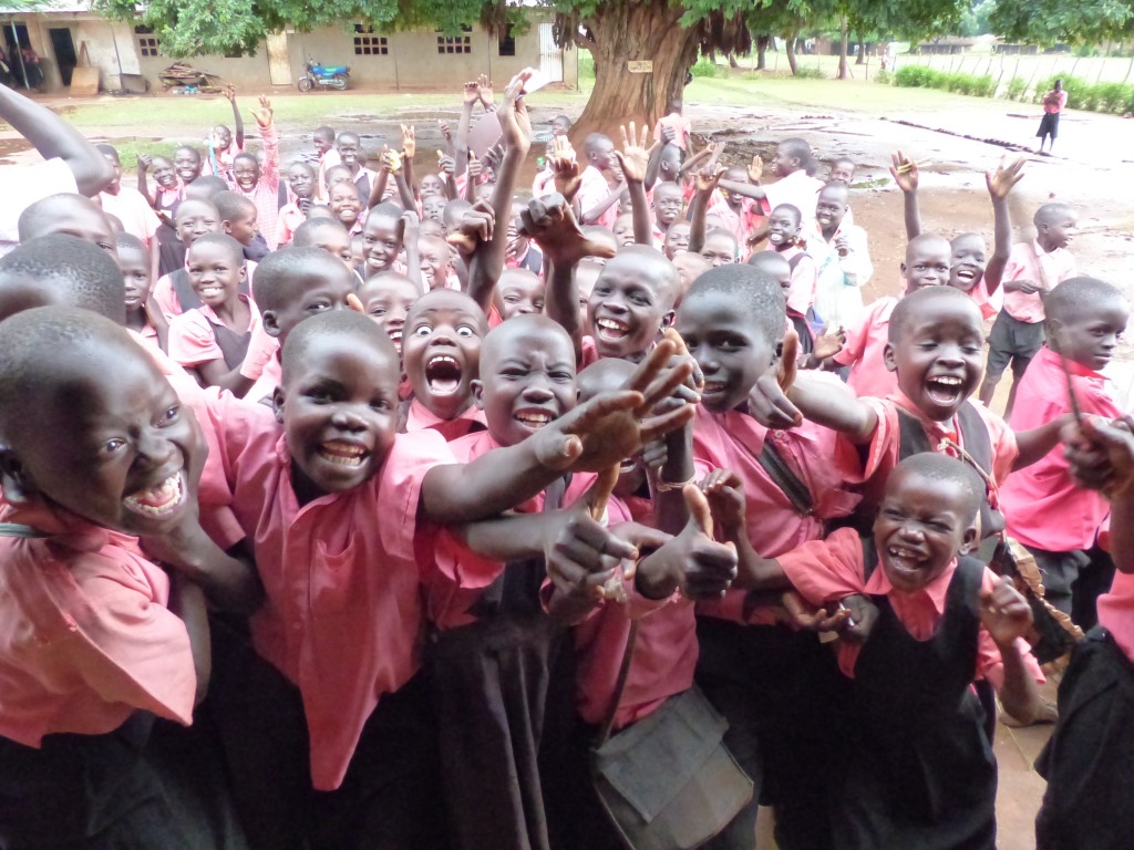 Padibe Boys School children are excited to see the visitor!