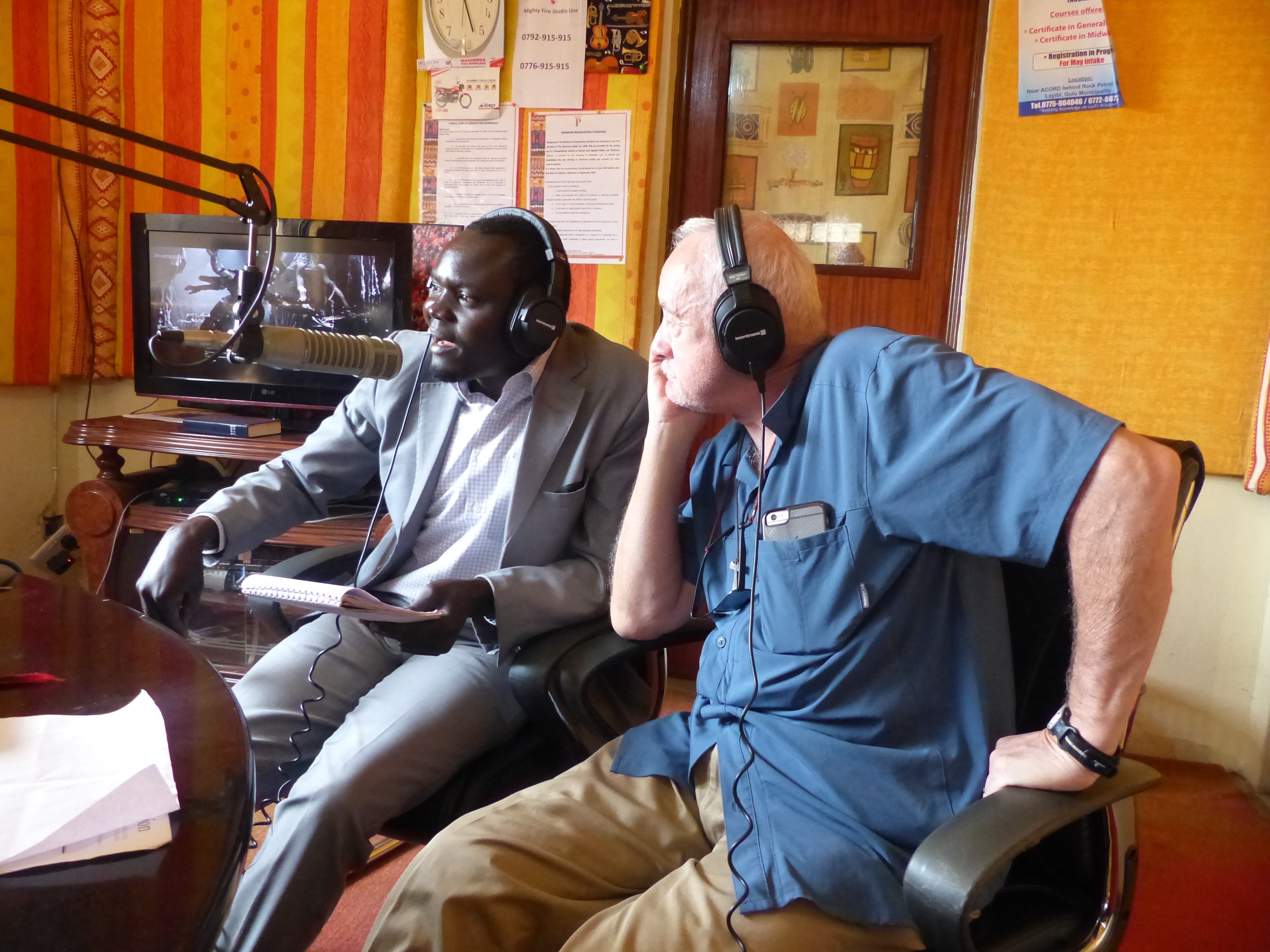 At the radio studio in Kitgum, but i could not understand one word George was saying. 